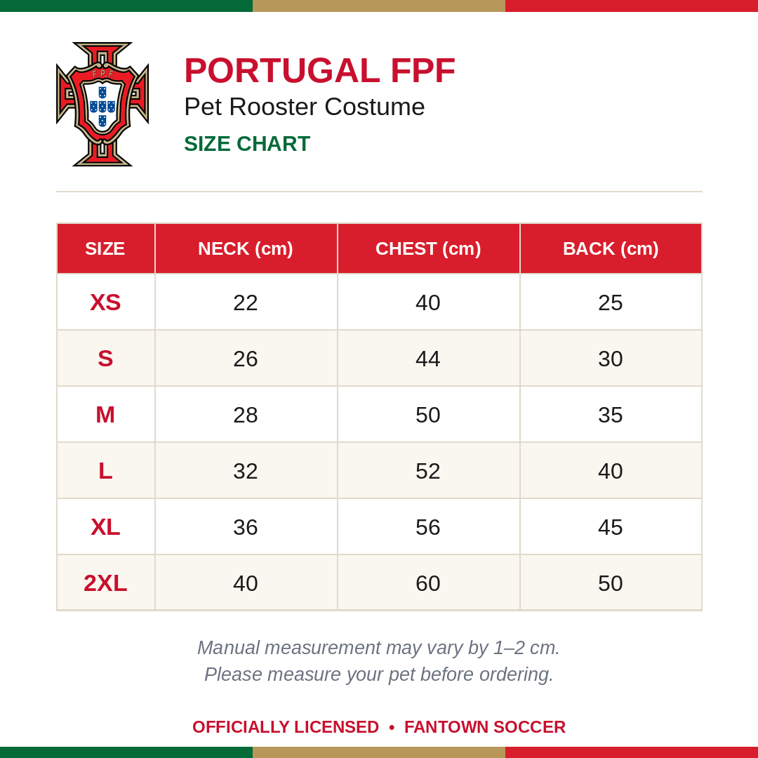 Portugal FPF Pet Rooster Costume